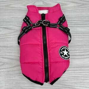 Dog Rain Coat Winter Jacket 14" L Pink Full Zip Warm Fleece Interior Waterproof